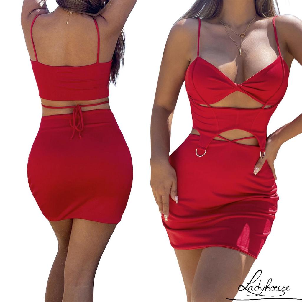 Set Áo Hai Dây Màu Trơn Và Chân Váy Ôm Dáng Thời Trang Cho Nữ