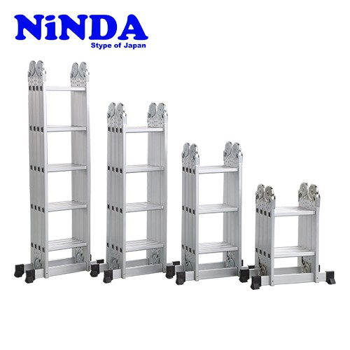 Thang nhôm gấp khúc chữ M Ninda ND-402C cao 1.2m duỗi thẳng 2.4m bảo hành 24 tháng