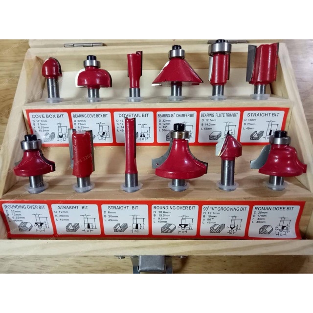 Bộ mũi phay gỗ 12 món cot 6.35
