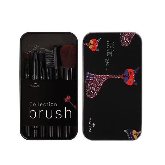 [Hàng chính hãng] Bộ cọ hộp sắt 6 cây Vacosi Collection Makeup House (đen) tặng dụng cụ vệ sinh cọ quả trứng Vacosi