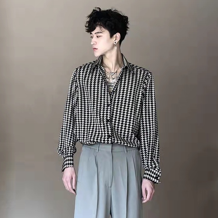 Thời trang nam giới trẻ tay áo dài cao cấp xu hướng áo sơ mi nam kẻ sọc giản dị