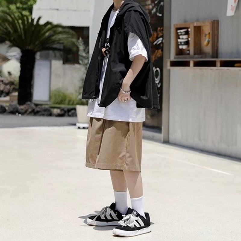 Áo Khoác Tay Ngắn Có Nón Và Dây Rút Màu Trơn Phong Cách Hàn Quốc Dễ Phối Đồ Thời Trang Mùa Hè Cho Nam | BigBuy360 - bigbuy360.vn