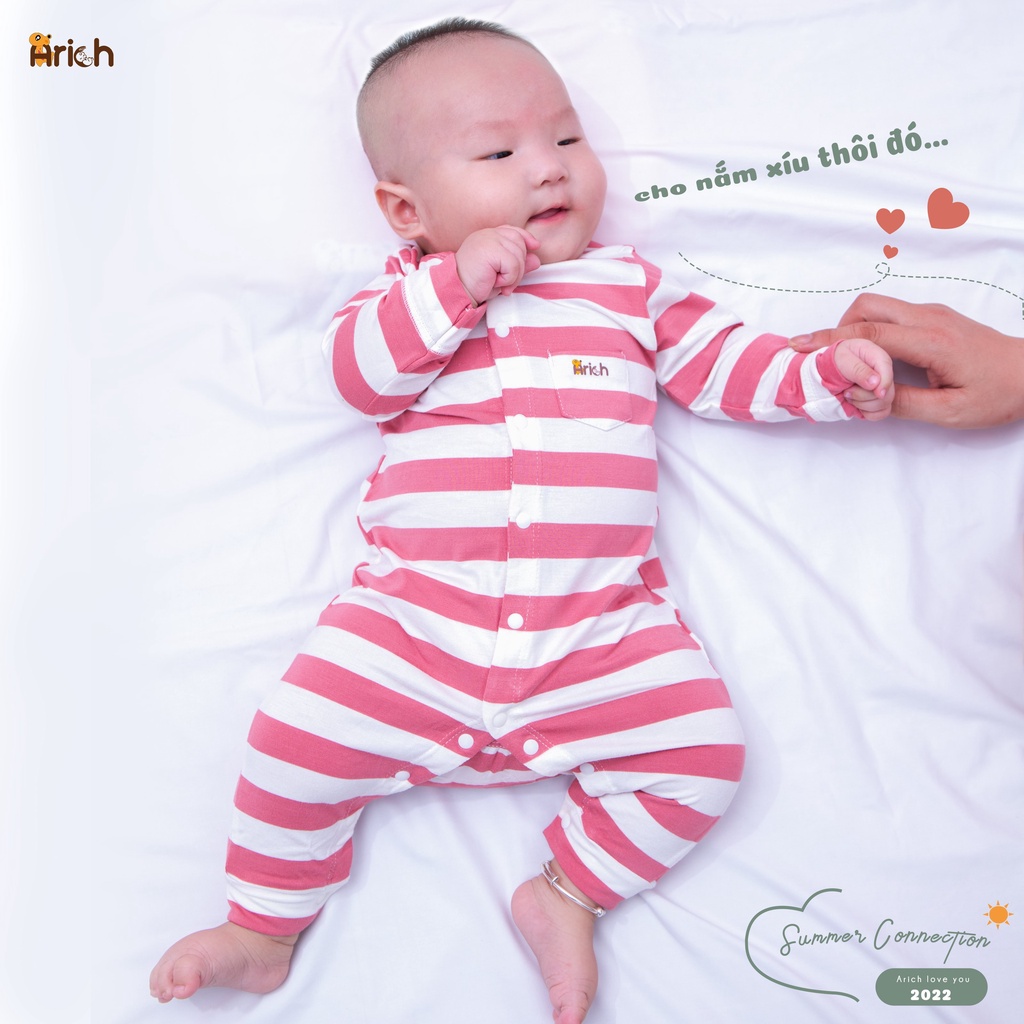 Bộ body dài tay họa tiết Arich vải sợi tre (size từ newborn đến 18 tháng)