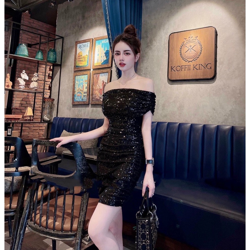 Đầm Váy Nữ Ôm Body Chất Kim Sa 2 Lớp Trễ Vai Hàng Chuẩn  Thời Trang Kiểu Cách Đi Chơi, Đi Dự Tiệc