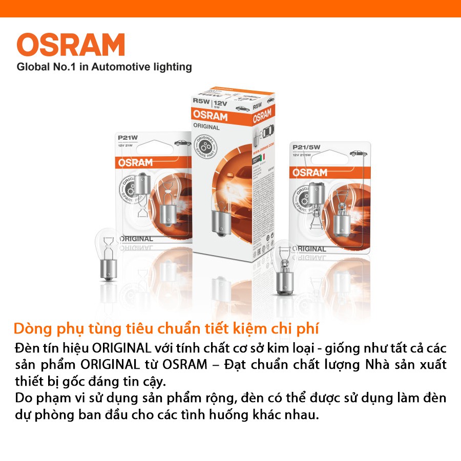 Combo 2 Bóng Đèn Chân Ghim Nhỏ 1 Tim OSRAM Original T10 W5W 12V 5W - Nhập Khẩu Chính Hãng