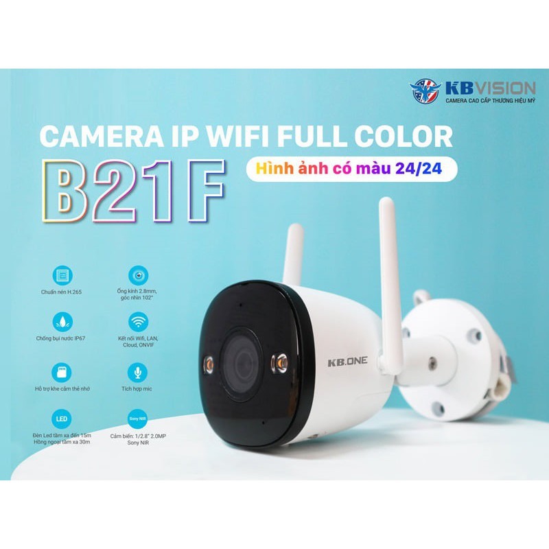 Camera Wifi Kb One KN-B21F - Camera Ngoài trời, Ăng ten kép, có màu ban đêm