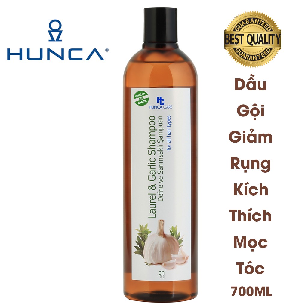 Dầu Gội Giảm Rụng Và Kích Thích Mọc Tóc Chiết Xuất Nguyệt Quế Và Tỏi Hunca Care (700ml)