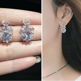 Hoa tai bạc khuyên tai nữ hình hoa đính đá xinh xắn