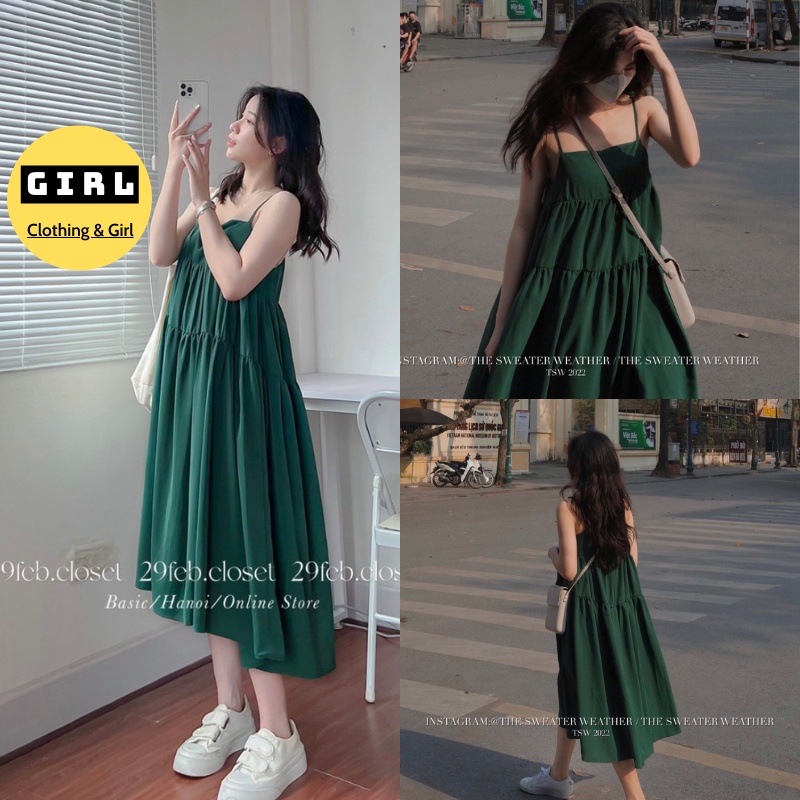 Váy Babydoll Đũi Xanh Hai Dây Ullzang Mặc Đi Chơi Bánh Bèo Form Rộng Hottrend Mã 363 | BigBuy360 - bigbuy360.vn