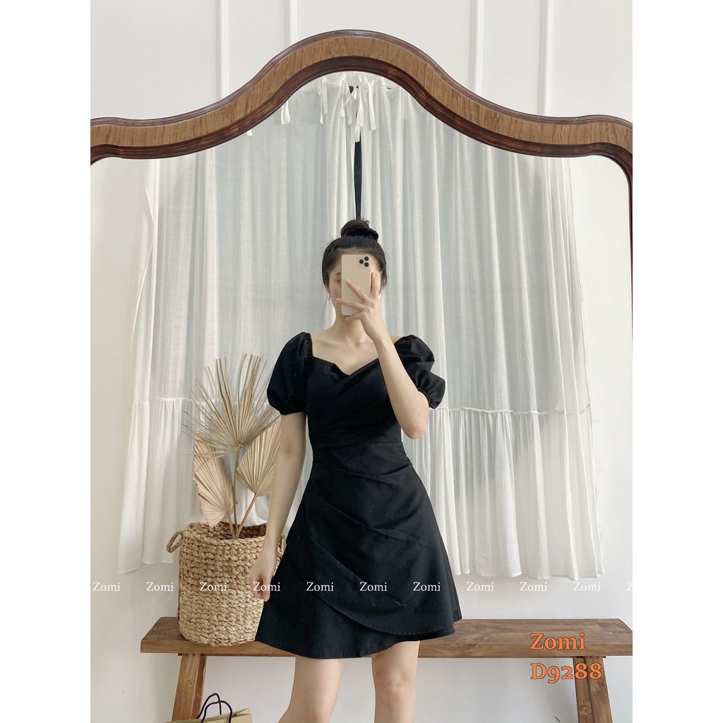 Đầm nữ dự tiệc cổ chéo thiết kế tay phồng sang trọng cao cấp thiết kế ZOMI D9288 | BigBuy360 - bigbuy360.vn