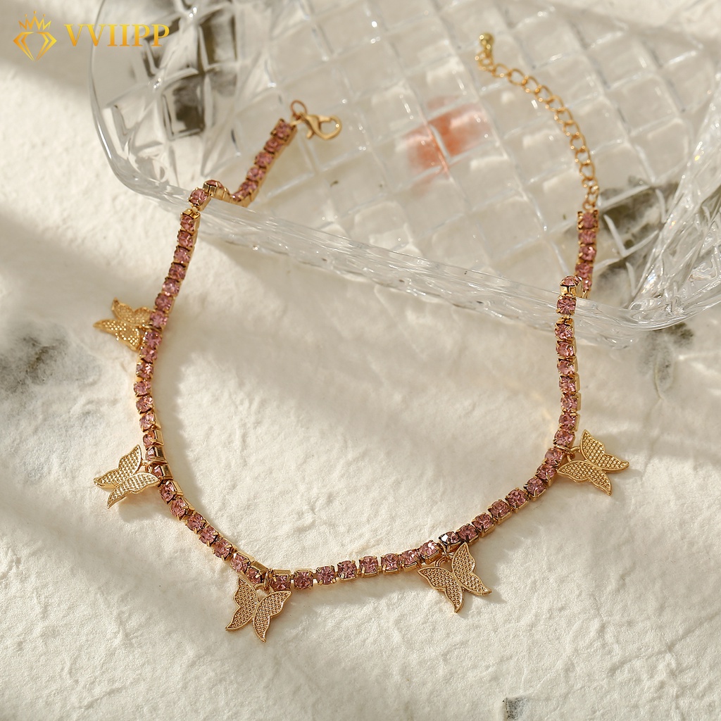 BUTTERFLY Dây Chuyền Hợp Kim Hình Bướm Đính Đá Xinh Xắn