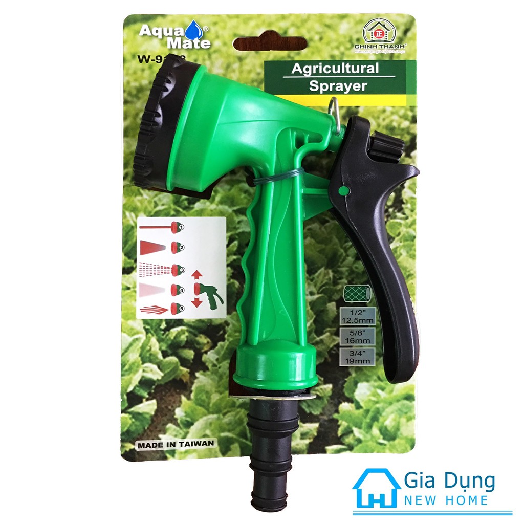 Vòi tưới cây tăng áp Agricultural Sprayer 5 chế độ phun dạng vuông xịt hoa cay canh, rửa vệ sinh W-9108