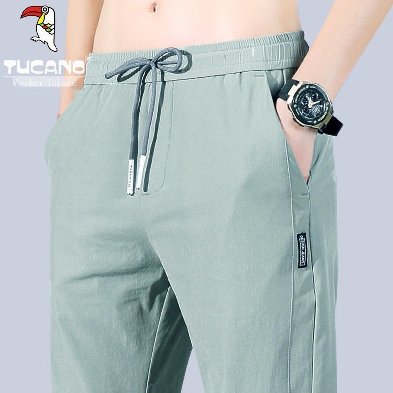 Quần dài thể thao vải lụa lạnh mỏng khô nhanh thoáng khí phong cách mùa hè cho nam