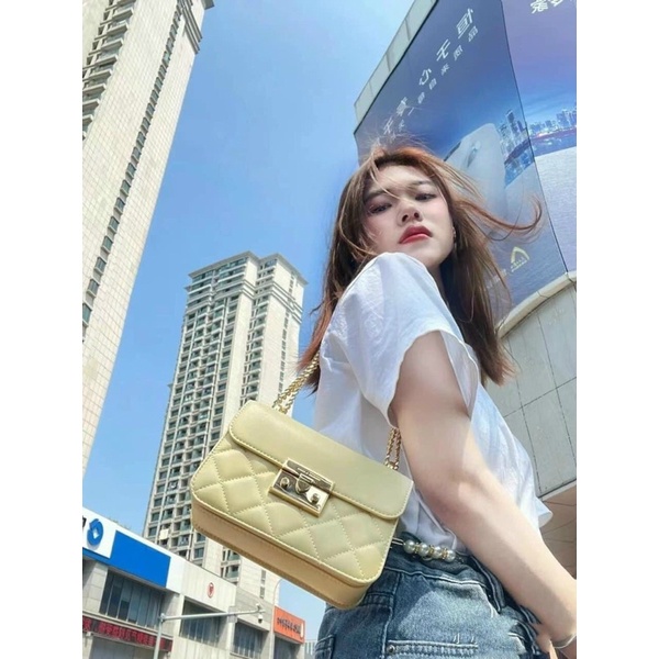 Túi đeo chéo nữ + Túi kẹp nách nữ CK2-80701218 2 màu khoá sáng bóng