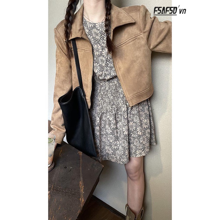 Áo Khoác Da Lộn Dáng Ngắn Thiết Kế Mới Thời Trang Mùa Thu Đông 2022 Dành Cho Nữ