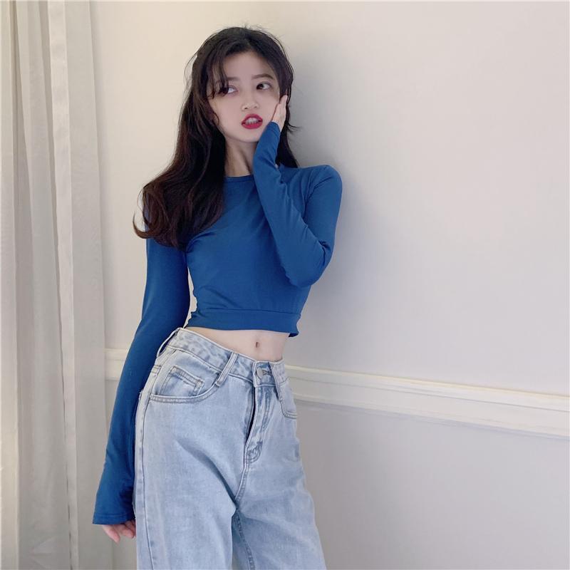 Áo Thun Tay Dài Dáng Ôm Lưng Cao Thời Trang Cá Tính Cho Nữ
