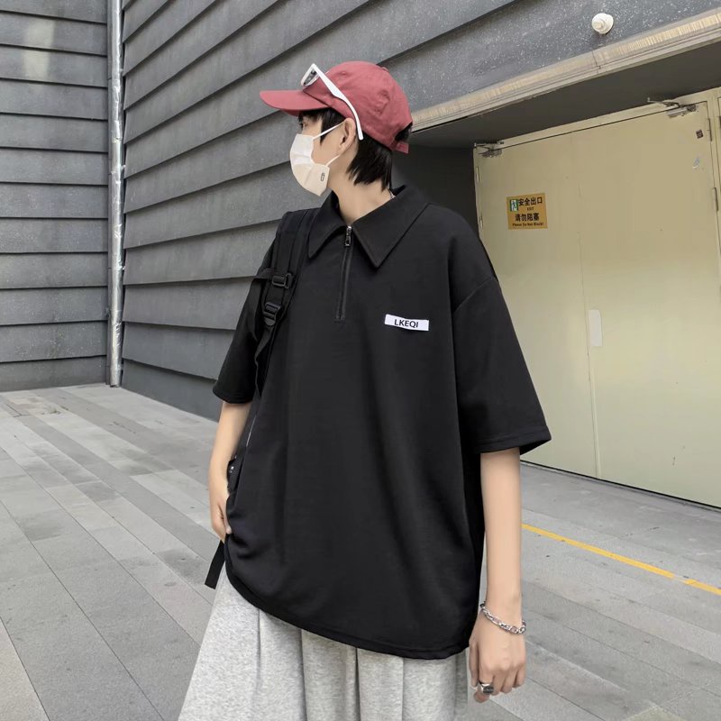 Áo polo Tay Ngắn Cổ Bẻ Chất Liệu Cotton In Họa Tiết Phong Cách Hàn Quốc Cho Cặp Đôi