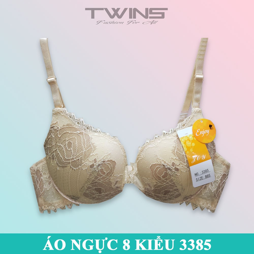Áo ngực nữ ren chữ U nâng ngực tạo khe Joy 3385 có gọng mút vừa mềm mịn size 34-36-38