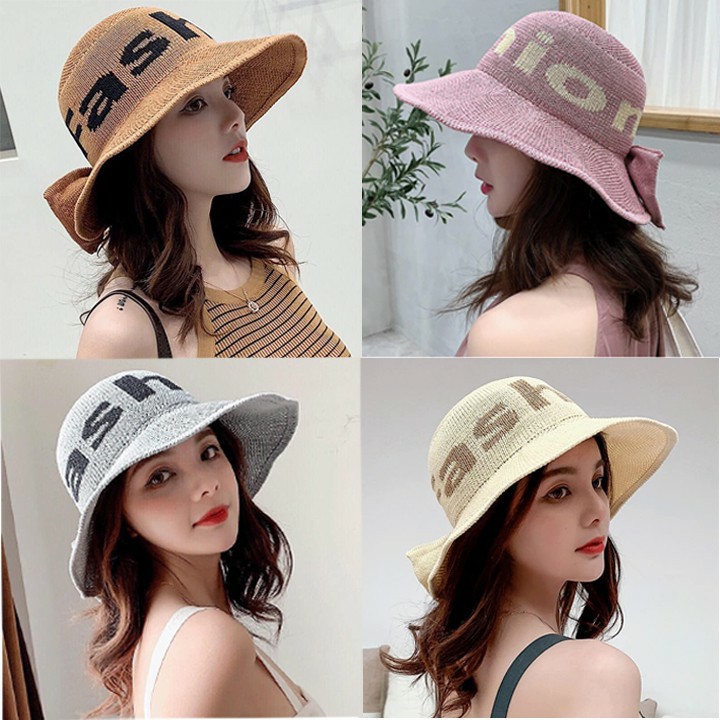 Mũ Cói Rộng Vành In Chữ FASHION Model - Nón Cói Đi Biển