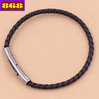Vòng tay dây da đen 3 ly - Dây đeo tay móc trắng, vàng