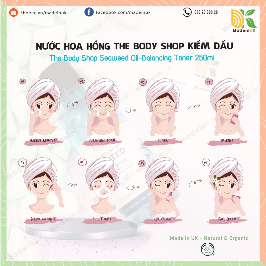 Nước Hoa Hồng Kiềm Dầu The Body Shop Seaweed Oil Balancing Toner 250ml