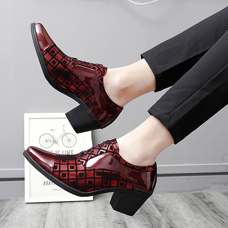 Giày da gót cao 6cm mũi nhọn thời trang lịch lãm cho nam