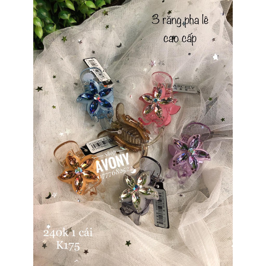 Kẹp tóc càng cua 3 - 5 răng trong pha lê cao cấp Marcely hình hoa cánh nhọn