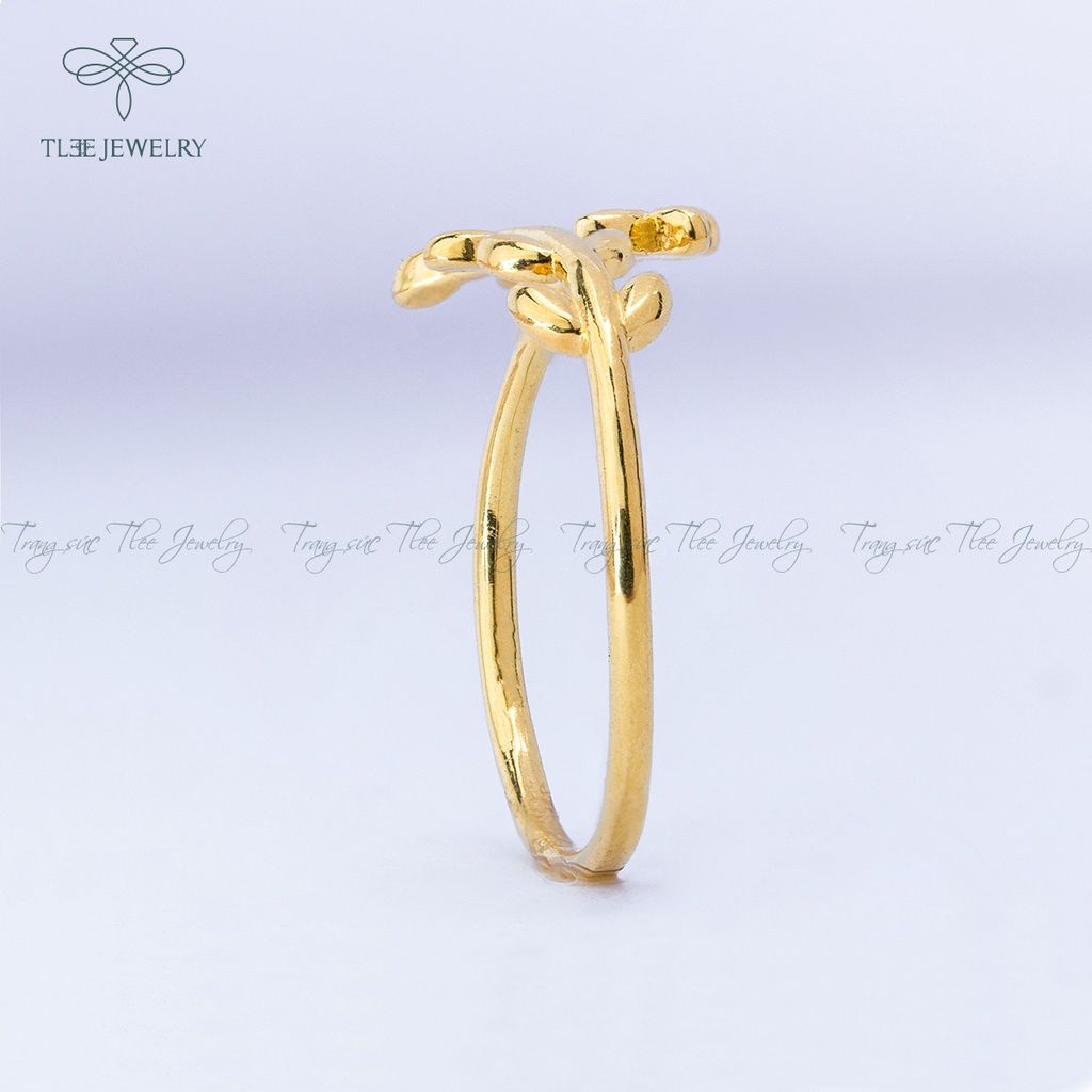 Nhẫn bạc nữ TLEE lá trơn basic mạ vàng 14k dịu dàng NCJ A0130