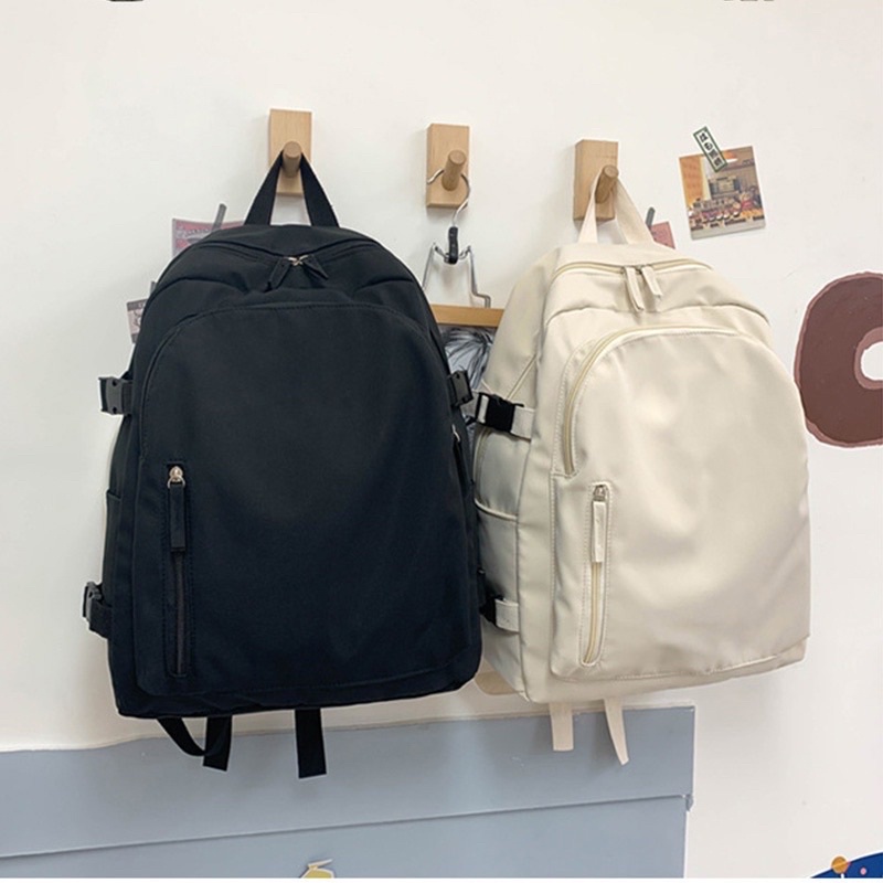 Balo ulzzang nữ basic cặp học sinh đi học nhiều ngăn thời trang vải dù mịn