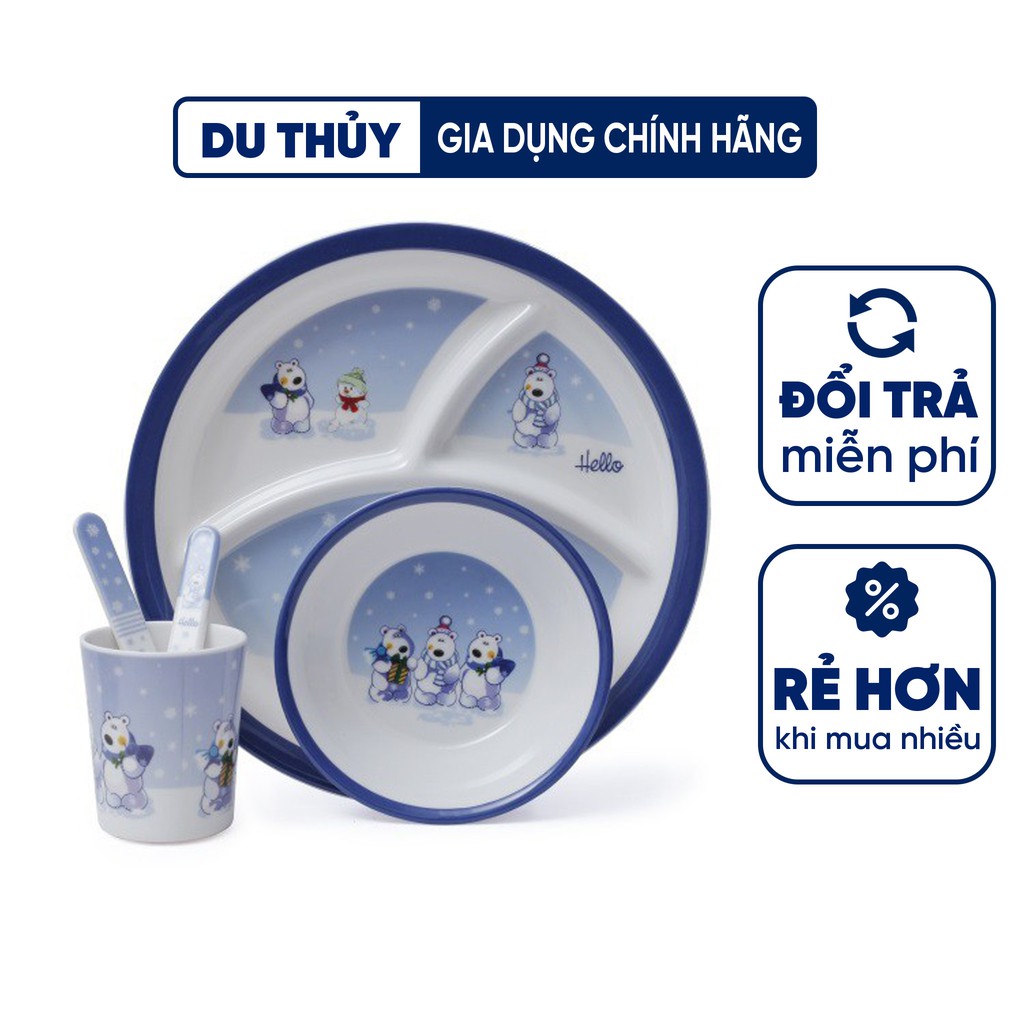 Bộ khay chén dĩa ly muỗng nĩa cho bé ăn dặm nhiều hình dễ thương nhựa Melamine cao cấp khó nứt vỡ an toàn với trẻ nhỏ
