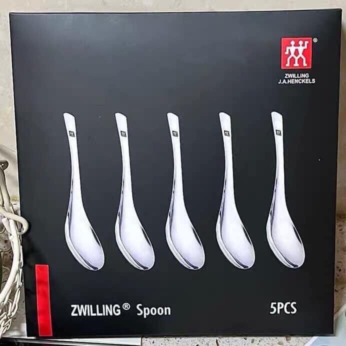 [ Tách Lẻ ] Bộ 5 Thìa inox 304 Zwilling Đức dáng ngắn, Muỗng inox cao cấp ăn phở cơm cháo tiện lợi