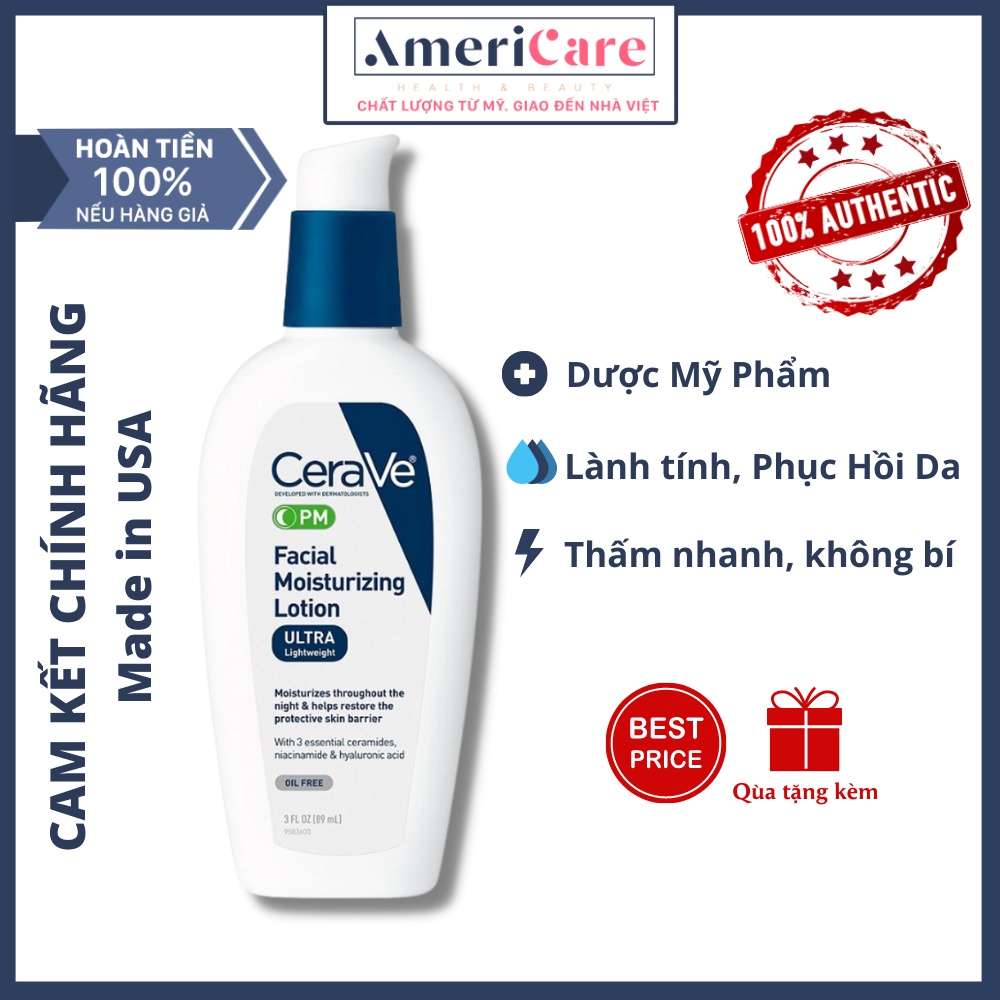 [Bill Mỹ] Kem dưỡng ẩm CeraVe PM Facial Moisturizing Lotion ( Kem Dưỡng Phục Hồi Da - Americare Chính hãng )