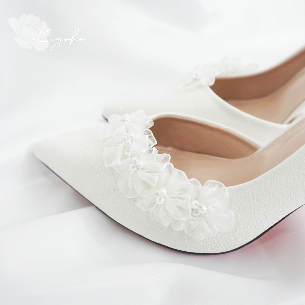 Giày cưới cô dâu Kiyoko đính hoa kết cườm cao 9cm