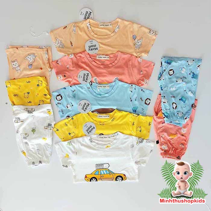 Bộ Cộc Tay Chất Thun Lạnh MinKy Mom Nhiều Họa tiết Thú - Ô tô Cho Bé Trai Bé Gai 6-18kg QATE 336