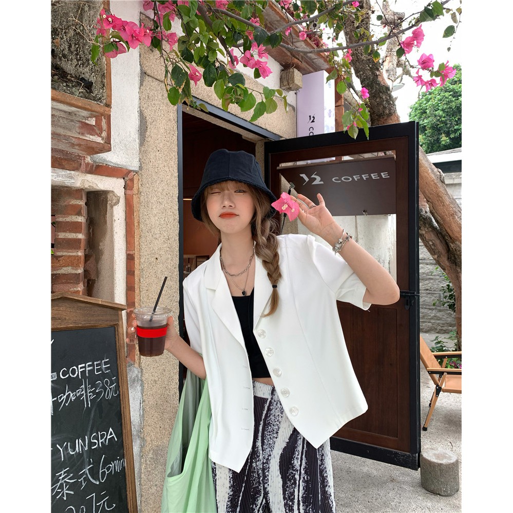 Áo Vest Blazer Ngắn tay Form rộng Sang trọng Ulzzang Hàn Quốc Áo Blazer nữ Tay ngắn Mùa Hè Thời trang