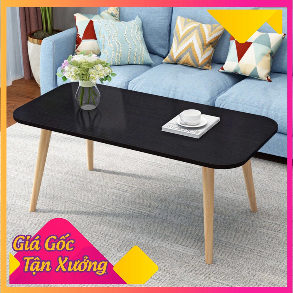 Bàn trà sofa/cafe chữ nhật, mặt bàn bo góc cua mềm mại, chân gỗ tự nhiên cao tựa bệt 30cm hoặc cao 40cm