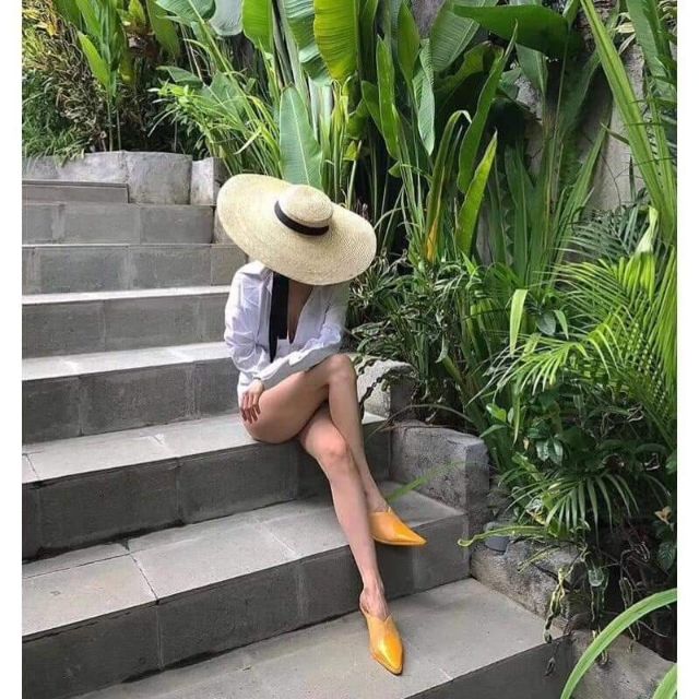Mũ cói tự nhiên vành rộng dây buộc vintage siêu rộng, siêu độc