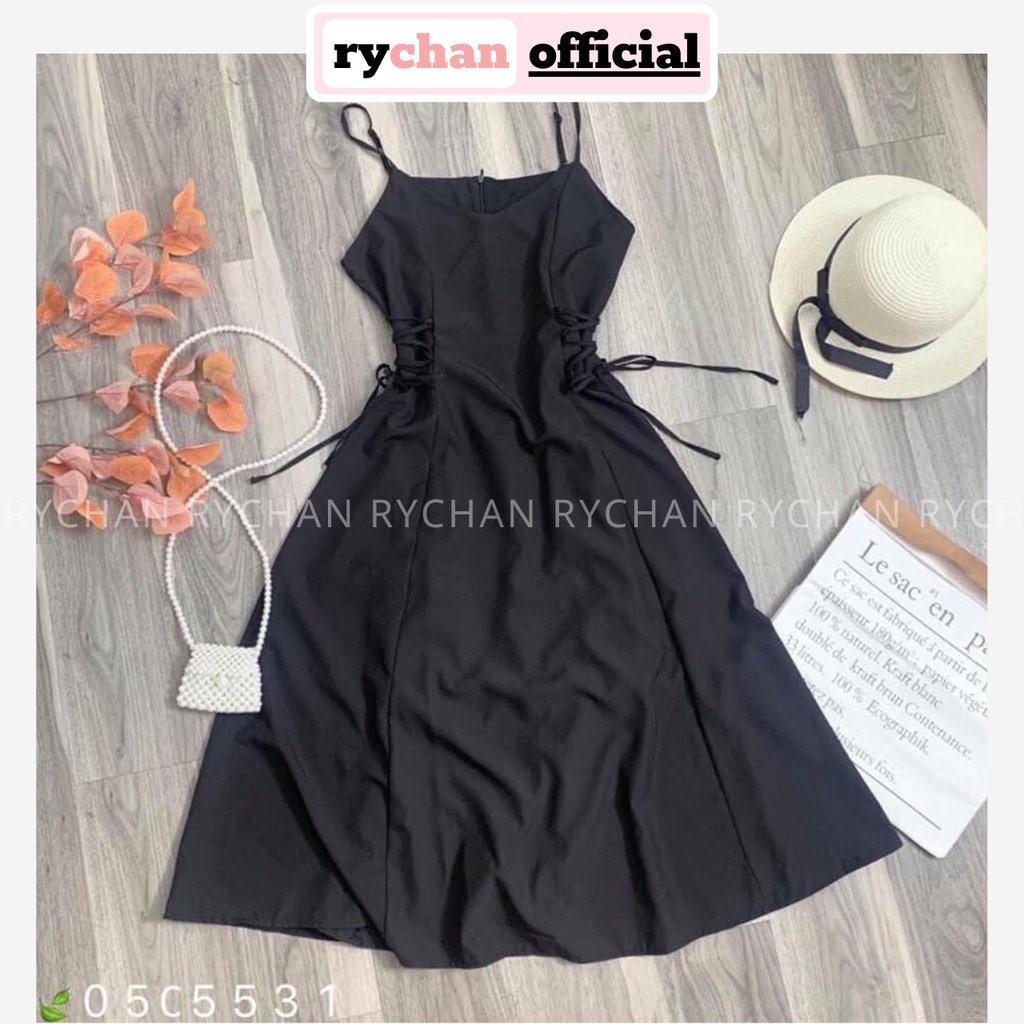 Đầm Xòe Đen Hai Dây Đan Eo Sexy Đi Biển [Ảnh Thật Cuối] - DX992