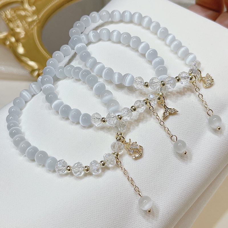 Vòng Tay Đính Đá Opal Nhỏ Mặt Hình Đuôi Cá Ngôi Sao Và Đuôi Cá Tinh Tế Thời Trang Mùa Hè Cho Nữ