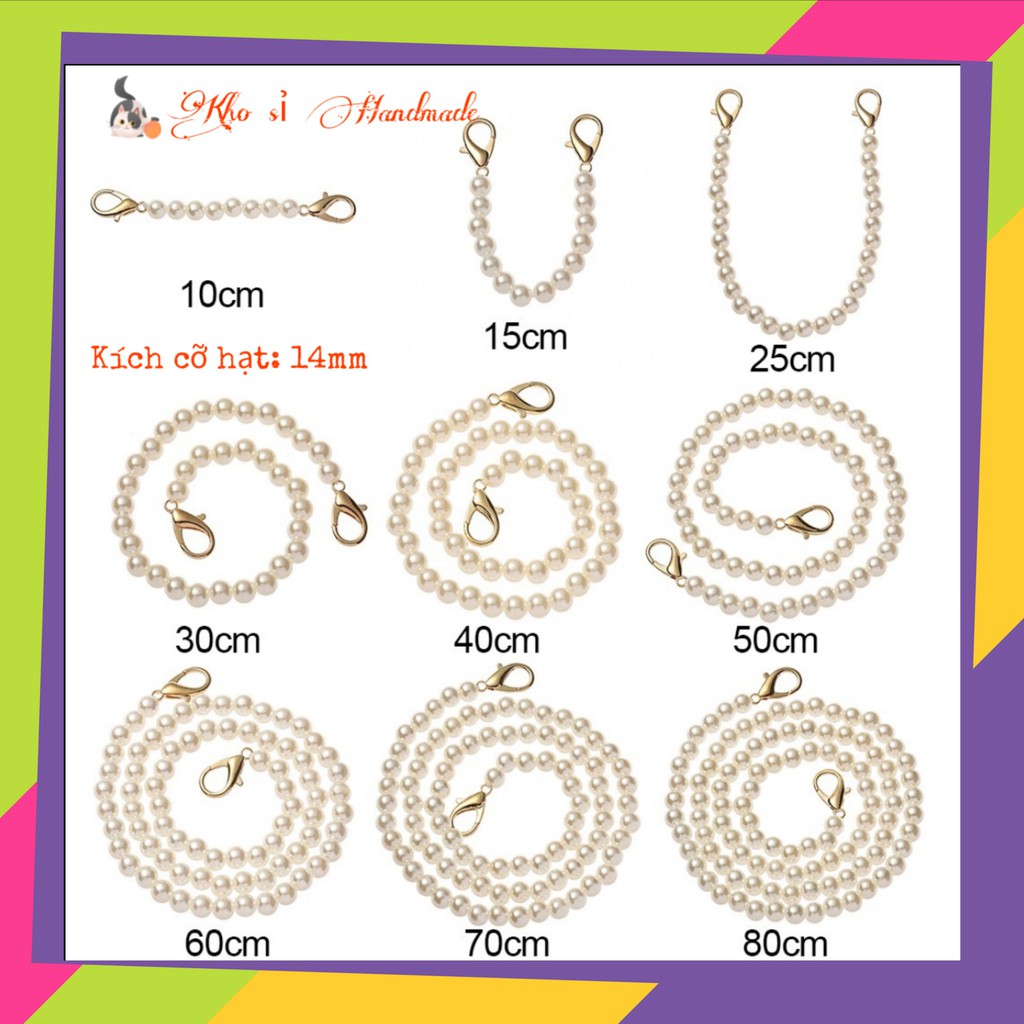 Dây Chuỗi Quai Hạt Trai 10mm Gắn Túi Xách Thời Trang Handmade (Chiều dài quai đa dạng)