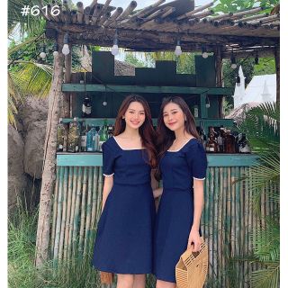 Váy xòe thắt nơ duy băng sau lưng siêu xinh _ Đầm nữ dáng xòe màu xanh [ Ảnh chụp thật]