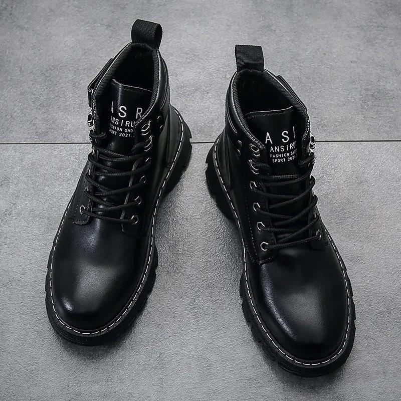 Đen Giày Bốt Martin Cổ Cao Thời Trang Mùa Xuân 2022 Cá Tính Cho Nam