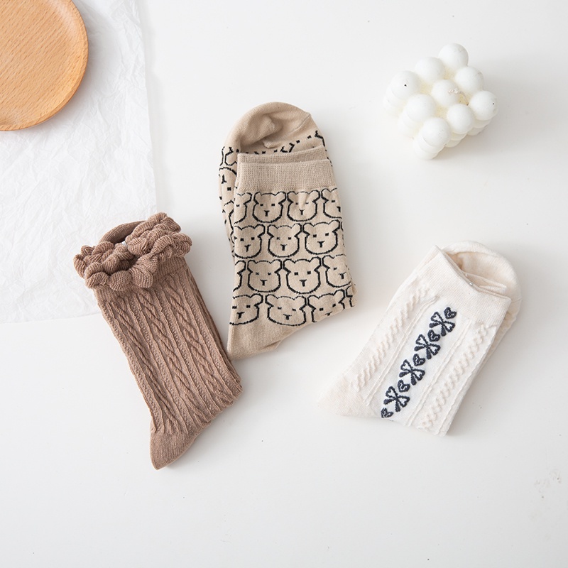 Vớ cotton Siêu Mềm Cổ Cao In Họa Tiết Hoạt Hình Phong Cách Hàn Quốc Cho Nữ