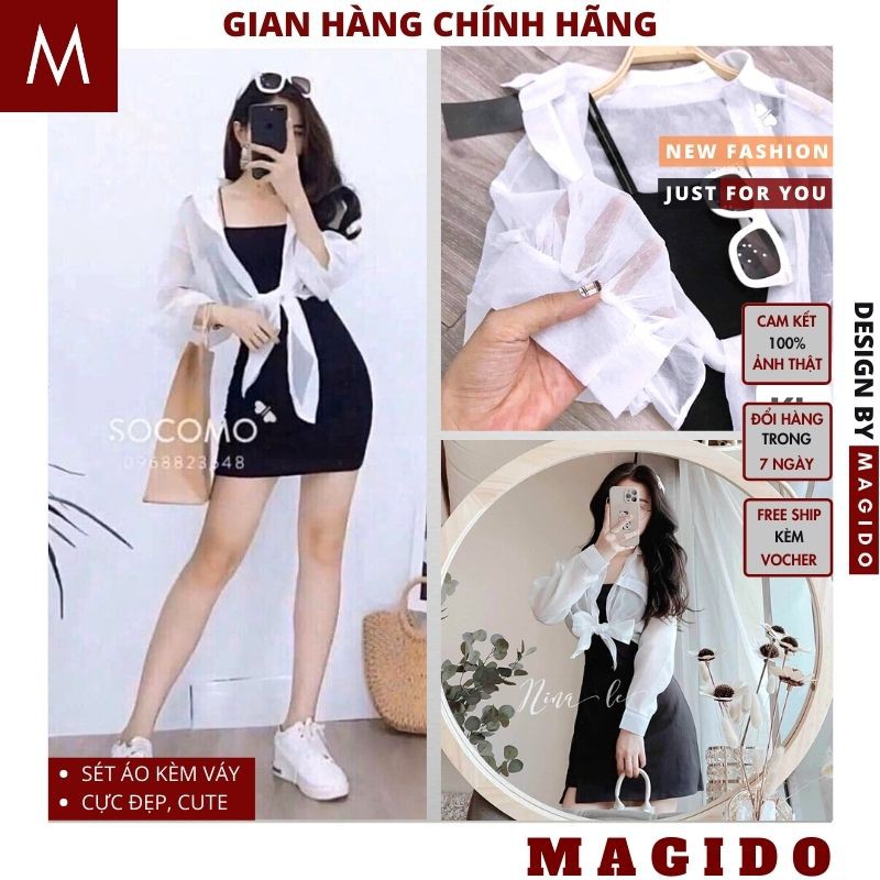 sét đầm nữ 💚Set Áo Sơ Mi Voan kèm Đầm Body 2 Dây Cá Tính,cực xinh phong cách bánh bèo mặc được nhiều kiểu, MAGIDO
