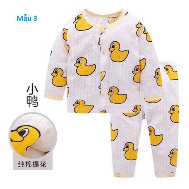Bộ cotton giấy dài tay cài khuy giữa cho bé