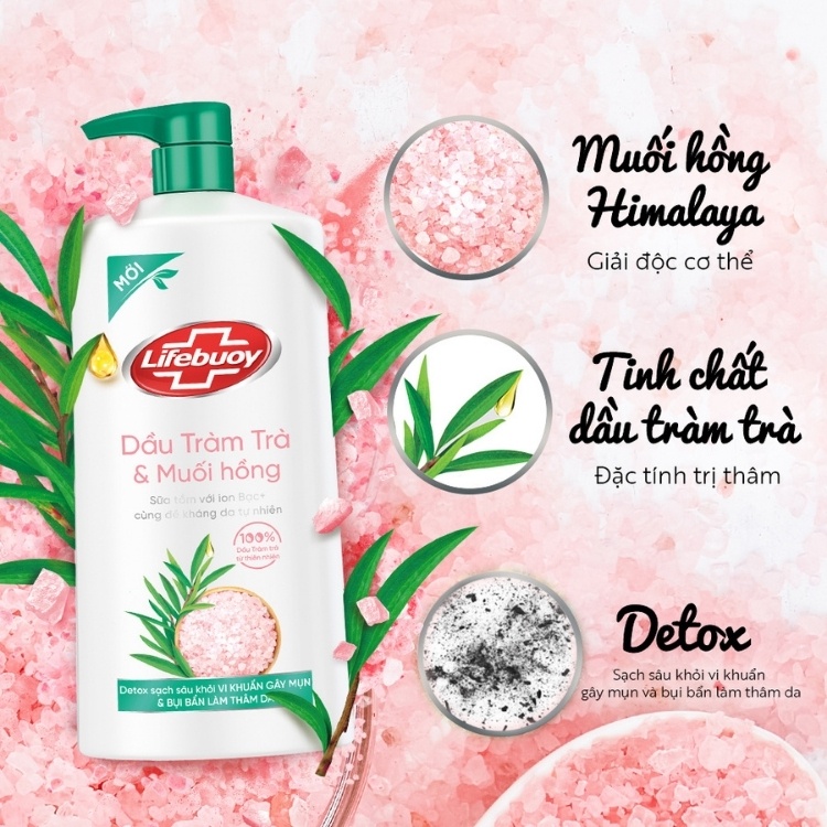 Sữa tắm Lifebuoy Detox Matcha và Than hoạt tính bạc hà bảo vệ khỏi vi khuẩn chai 850gr