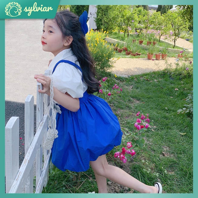 Bộ Đồ 2 Món Gồm Áo Sơ Mi Cổ Búp Bê Tay Ngắn Và Váy Yếm Thời Trang Dành Cho Bé Gái