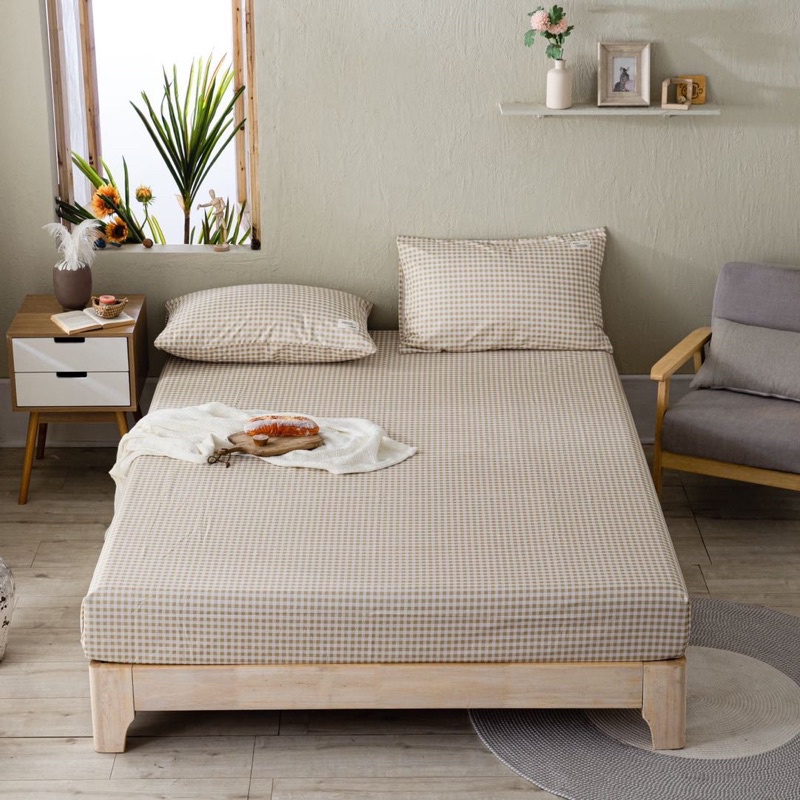 Bộ ga gối cotton tici kẻ sọc nhập khẩu , bộ 3 món ga gối cotton tici kẻ ...