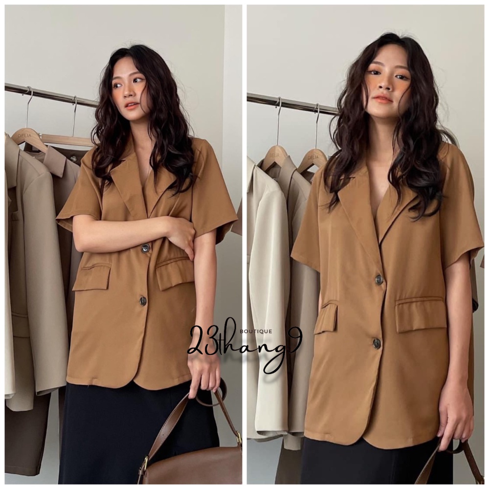 Áo blazer nữ tay ngắn , Áo khoác blazer nữ 2 lớp tay cộc vest màu be màu trắng màu nâu vải tuyết mưa cao cấp