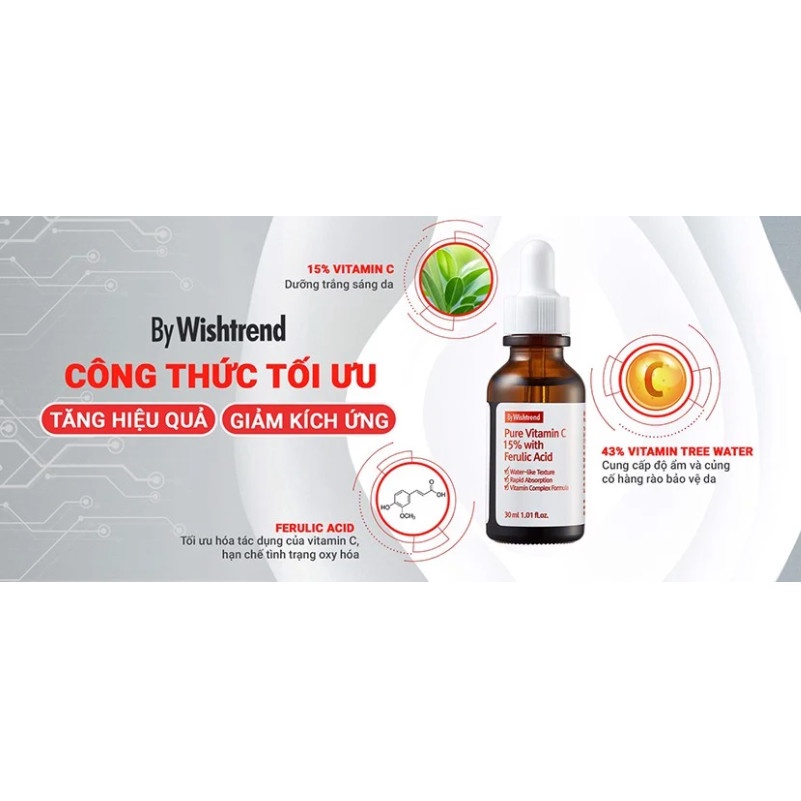 Tinh Chất Dưỡng Sáng Da, Mờ Thâm By Wishtrend Pure Vitamin C 15% With Ferulic Acid 30ml